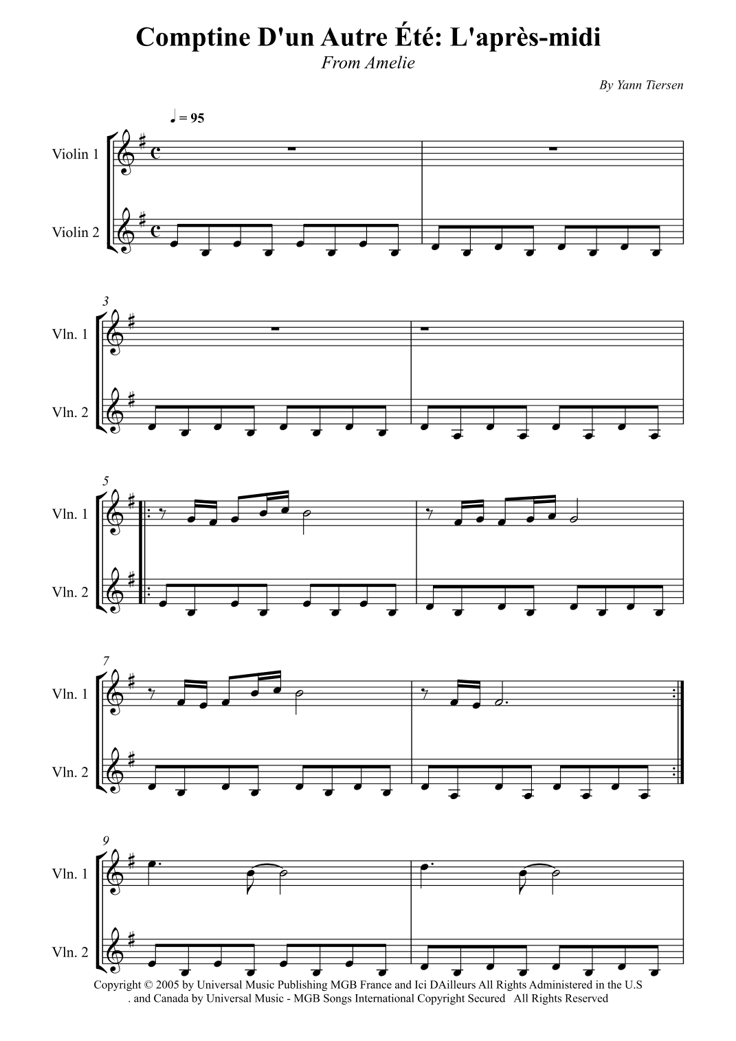 Comptine D'un Autre Été: L'après-midi (arr. Wesley S. SIlva)