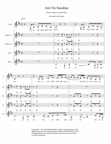 Ain't No Sunshine (arr. Rob Redei)