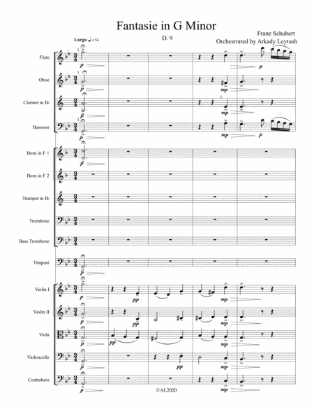 Franz Schubert  -  Fantasy in G-Minor, D. 9, Orchestrated by Arkady Leytush  Full orchestra