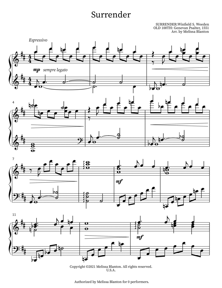 Surrender (arr. Melissa Blanton)