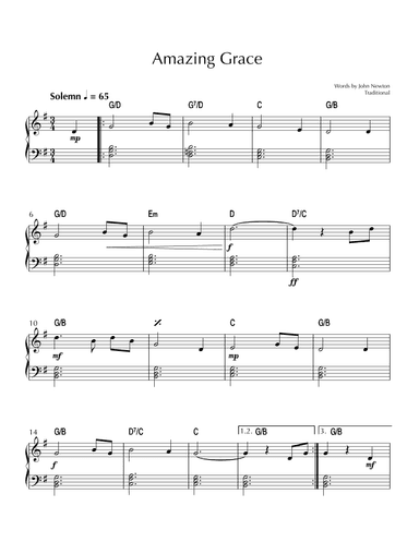 Amazing Grace - Easy Piano in G Major (with Chord Symbols) (arr. Stephanie B.)