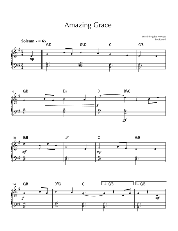 Amazing Grace - Easy Piano in G Major (with Chord Symbols) (arr. Stephanie B.)