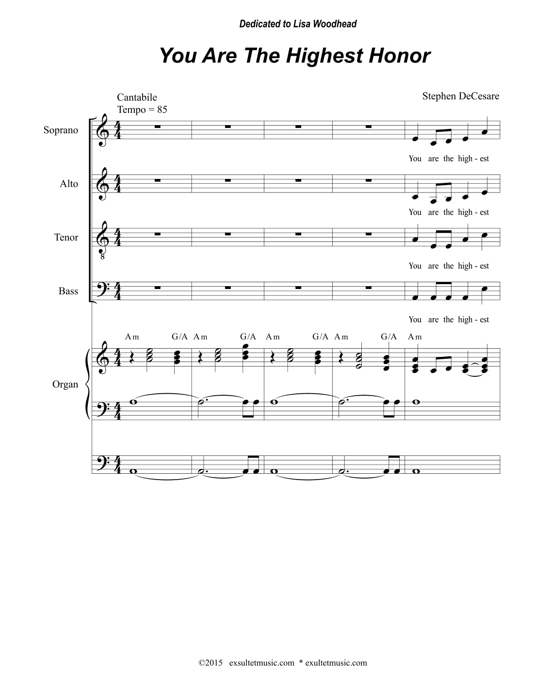 You Are The Highest Honor (Solo with SATB)