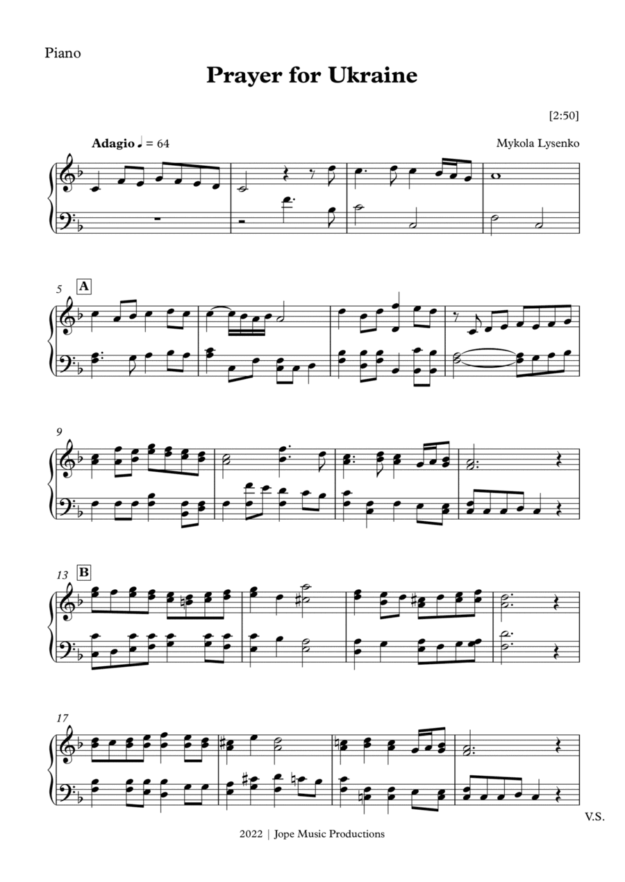 Prayer for Ukraine - Mykola Lysenko (arr. Jope)