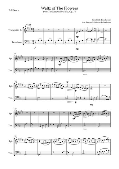 Waltz of The Flowers - from Nutcracker (P. I. Tchaikovsky) for Trumpet in Bb & Trombone Duo (arr. Fernando Britto, Fabio Britto)
