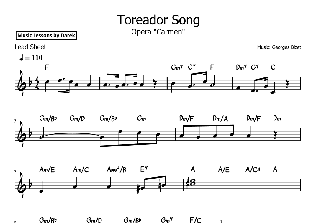 Toreador Song / March of the Toreadors (LEAD SHEET) Opera "Carmen" [Georges Bizet] (arr. Darek)