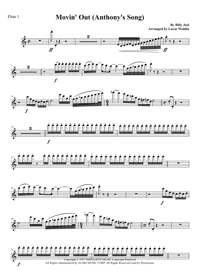 Movin' Out (anthony's Song) (arr. Lucas Waldin)