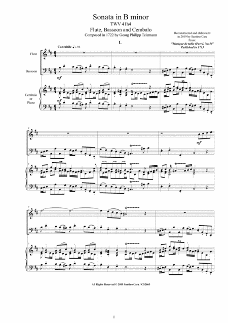 Telemann - Sonata in B minor TWV 41-h4 for Flute, Bassoon and Cembalo (or Piano) (arr. Santino Cara)
