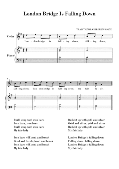 London Bridge Piano and Violin (Easy Beginner) (arr. Ahiva Editions)