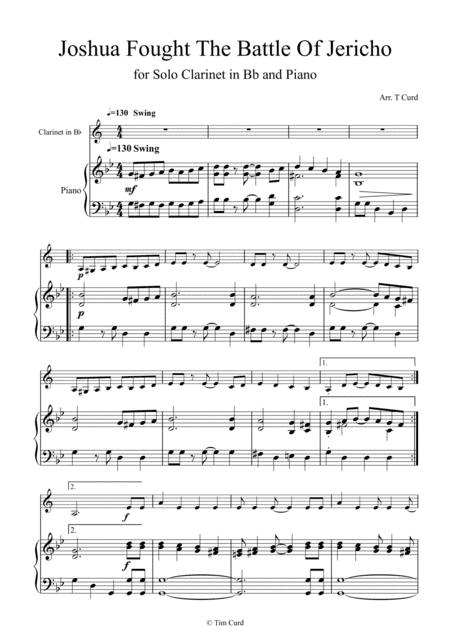 Joshua Fought the Battle of Jericho for Solo Clarinet in Bb and Piano (arr. Tim Curd)