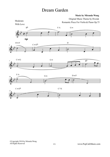 Romantic Piece for Violin & Piano Op.75 (Dream Garden) - Lead Sheet (arr.  Miranda Wong)