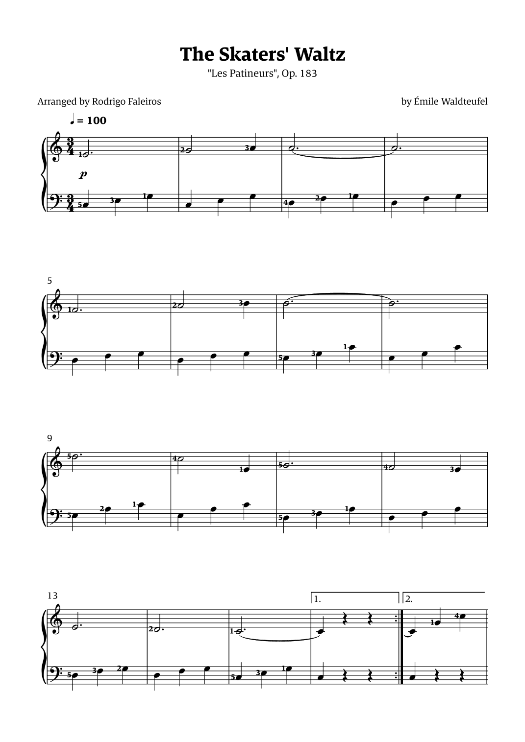The Skaters Waltz (for beginners - with fingerings) (arr. Rodrigo Faleiros)