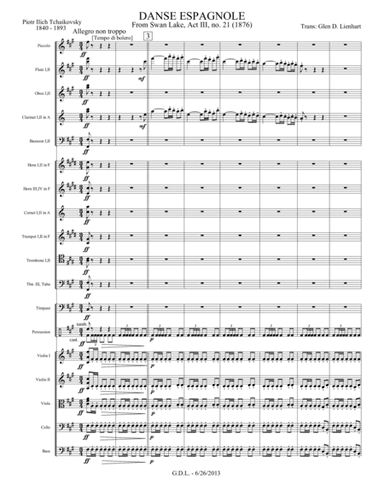 Swan Lake Danse Espagnole - (Orch) Extra Score (arr. Glen D. Lienhart)