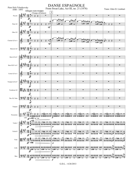 Swan Lake Danse Espagnole - (Orch) Extra Score (arr. Glen D. Lienhart)