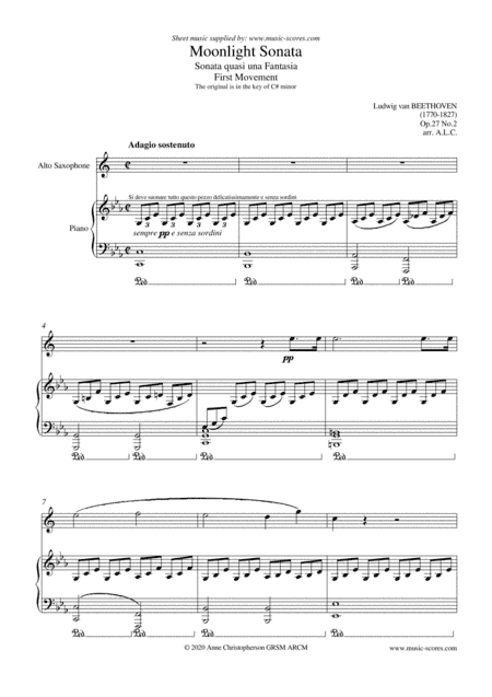 Moonlight Sonata - 1st movement - Alto Sax (arr. Anne Christopherson GRSM ARCM)