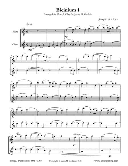 Josquin: Bicinium 1 for Flute & Oboe (arr. James M. Guthrie)