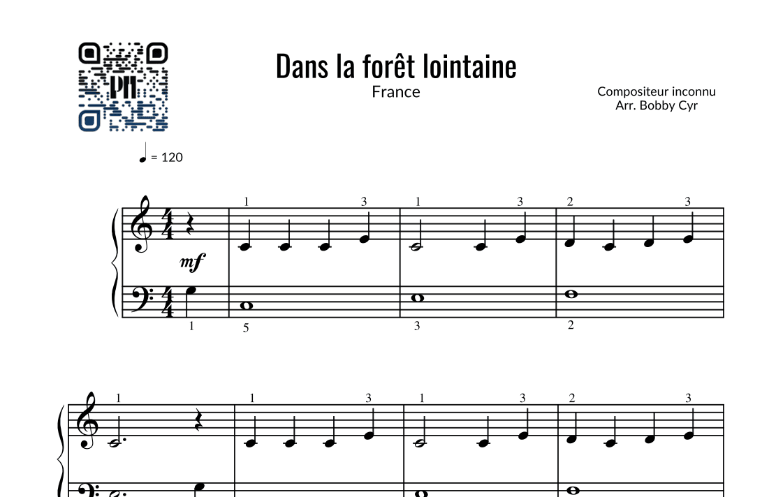 Dans la forêt lointaine - Comptines (piano facile) (arr. Bobby Cyr - Piano Notion)
