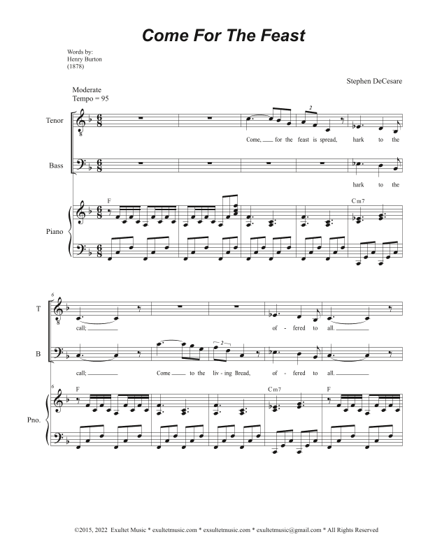 Come For The Feast (Duet for Tenor and Bass solo)