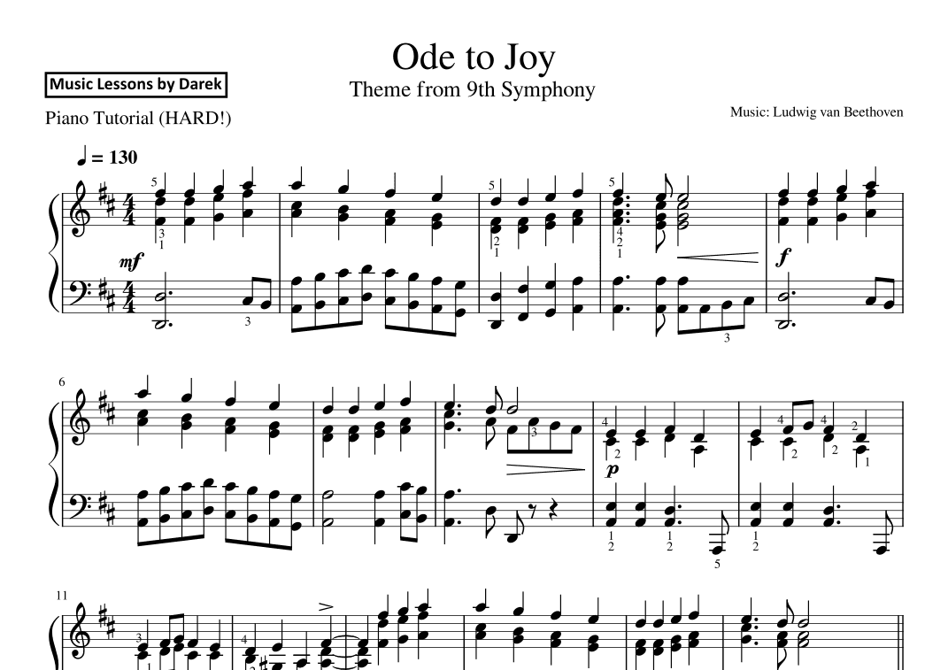 Ode to Joy (HARD PIANO) Theme from 9th Symphony [Ludwig van Beethoven] (arr. Darek)