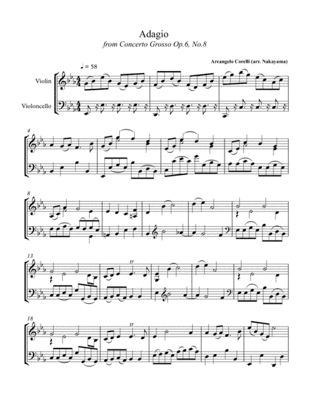Corelli Adagio from Christmas Concerto - arr. for Violin & Cello (arr. Midori Nakayama)