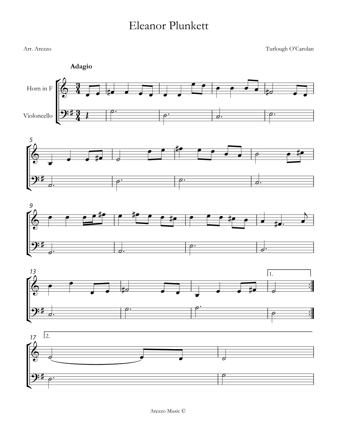 turlough'o carolan eleanor plunkett Horn and Cello sheet music (arr. Arezzo Music)