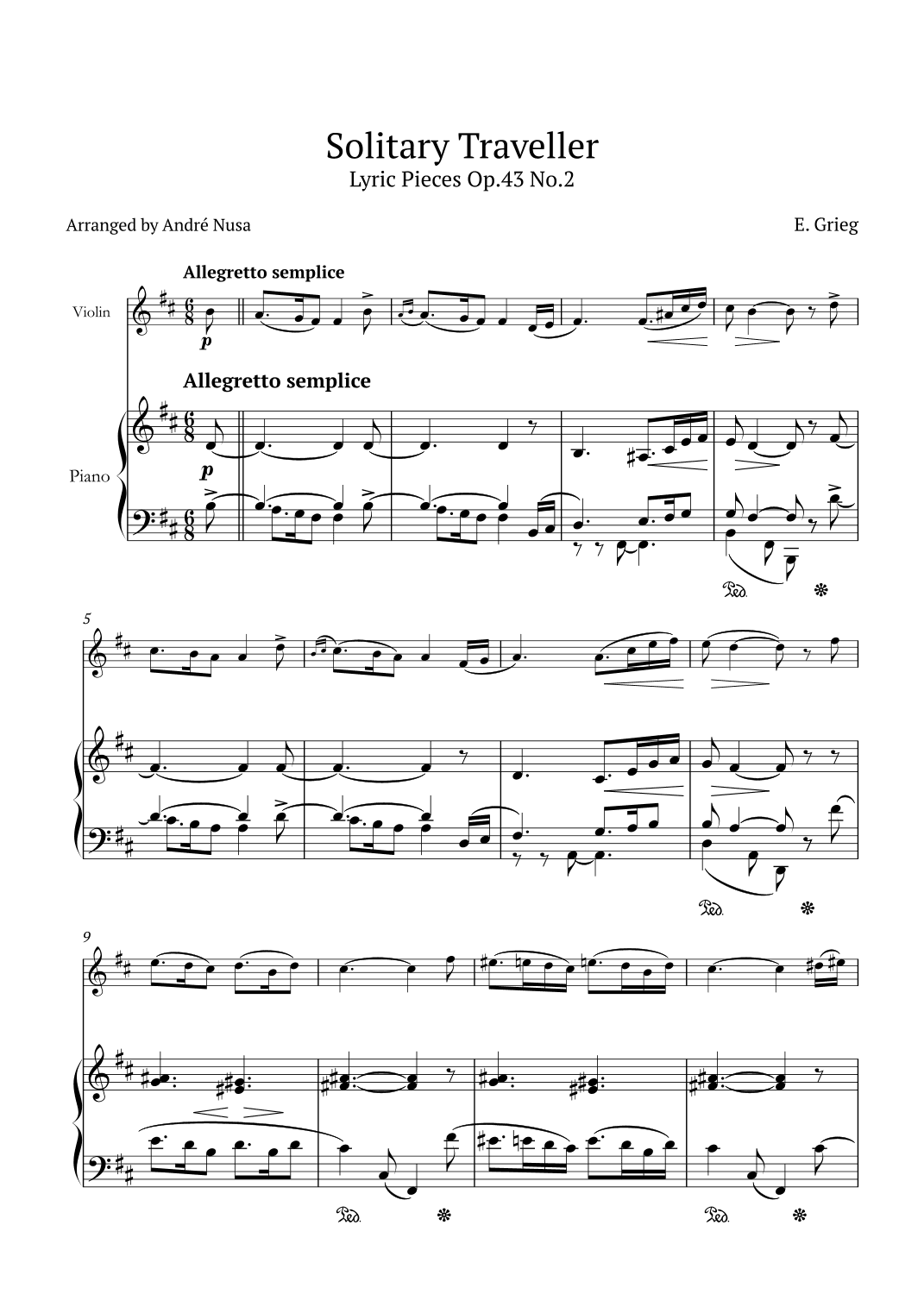 Lyric Pieces Op.43 No.2 (arr. André Nusa)