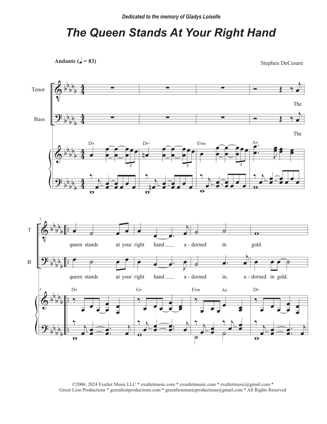 The Queen Stands At Your Right Hand (Duet for Tenor and Bass solo)