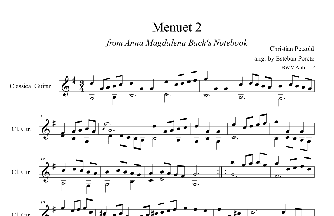 Menuet 2 from Anna Magdalena Bach's Notebook for Classical Guitar (arr. Esteban Peretz)
