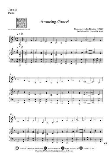 Amazing Grace How Sweet the sound - Easy E flat Tuba and Piano (arr. Daniel H Rosa)