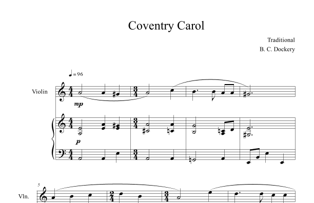 Coventry Carol (Violin Solo with Piano Accompaniment) (arr. B. C. Dockery)