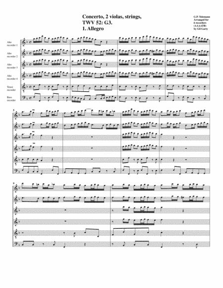 Concerto TWV 52 G 3 (arrangement for 6 recorders) (arr. Gil Garty)