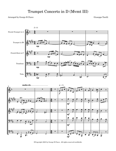 Trumpet Concerto in D (Movement III) (arr. George B Chave)