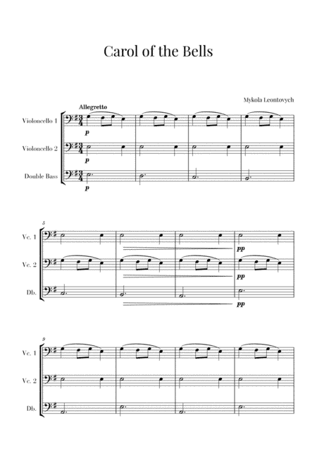 Carol of the Bells for 2 Cellos and Double Bass (String Trio) (arr. Cadenza Editions)