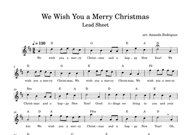 We Wish You a Merry Christimas - Easy Lead Sheet in D Major (arr. Amanda Rodrigues)