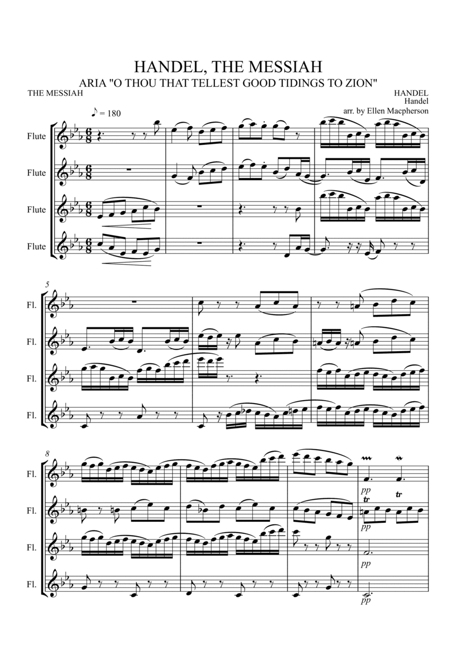 HANDEL - THE MESSIAH ARIA "O THOU THAT TELLEST GOOD TIDINGS TO ZION" for FLUTE QUARTET (arr. Elle Macpherson)