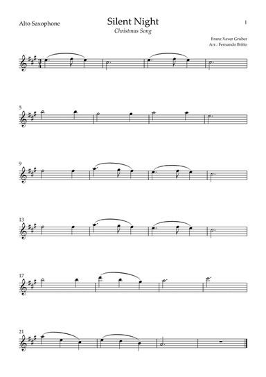 Silent Night (Christmas Song) for Alto Saxophone Solo (C Major) (arr. Fernando Britto)