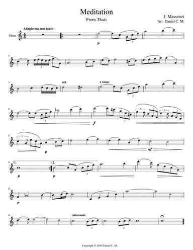 Meditation for oboe and piano (easy) in C (arr. Daniel C. M.)