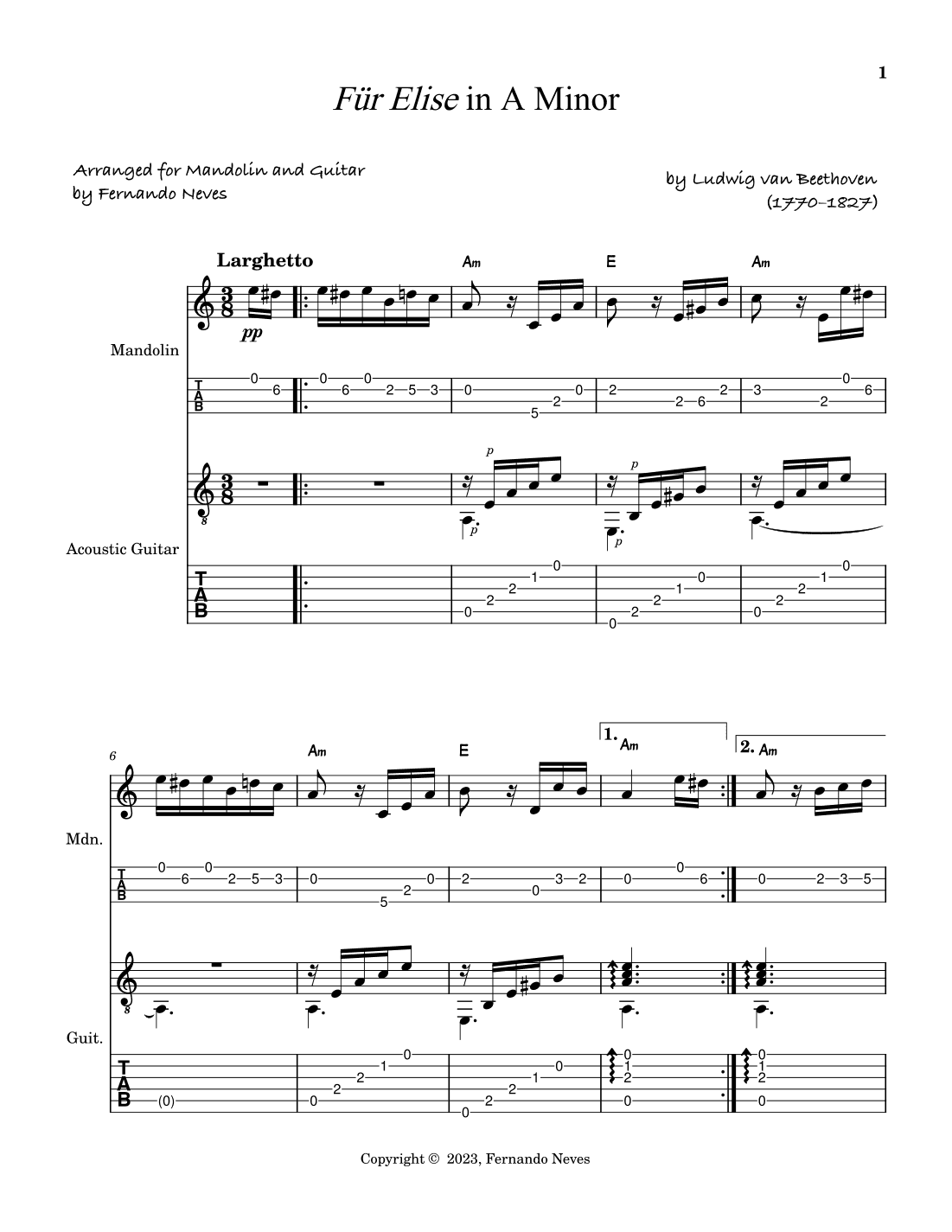 Für Elise for Mandolin and Acoustic Guitar (arr. FERNANDO LUIZ NEVES)