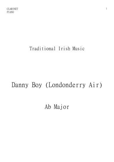 Danny Boy (Londonderry Air) Easy to Intermediate Clarinet and Piano duet in Ab major (arr. Matheus Araújo)