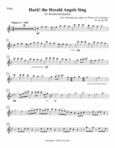 Hark! the Herald Angels Sing for Woodwind Quartet (arr. Ian Wei)