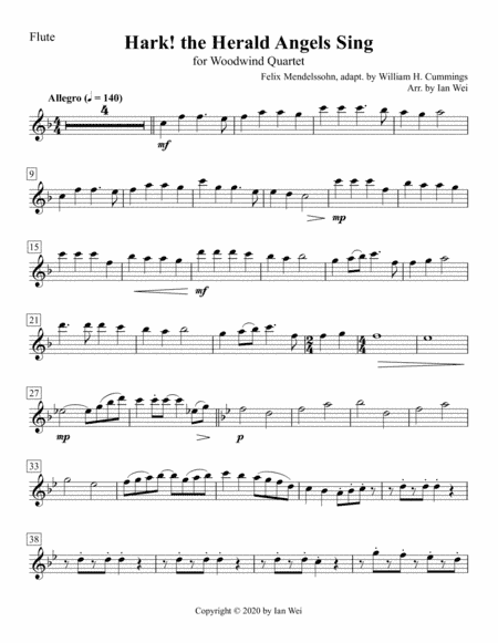 Hark! the Herald Angels Sing for Woodwind Quartet (arr. Ian Wei)