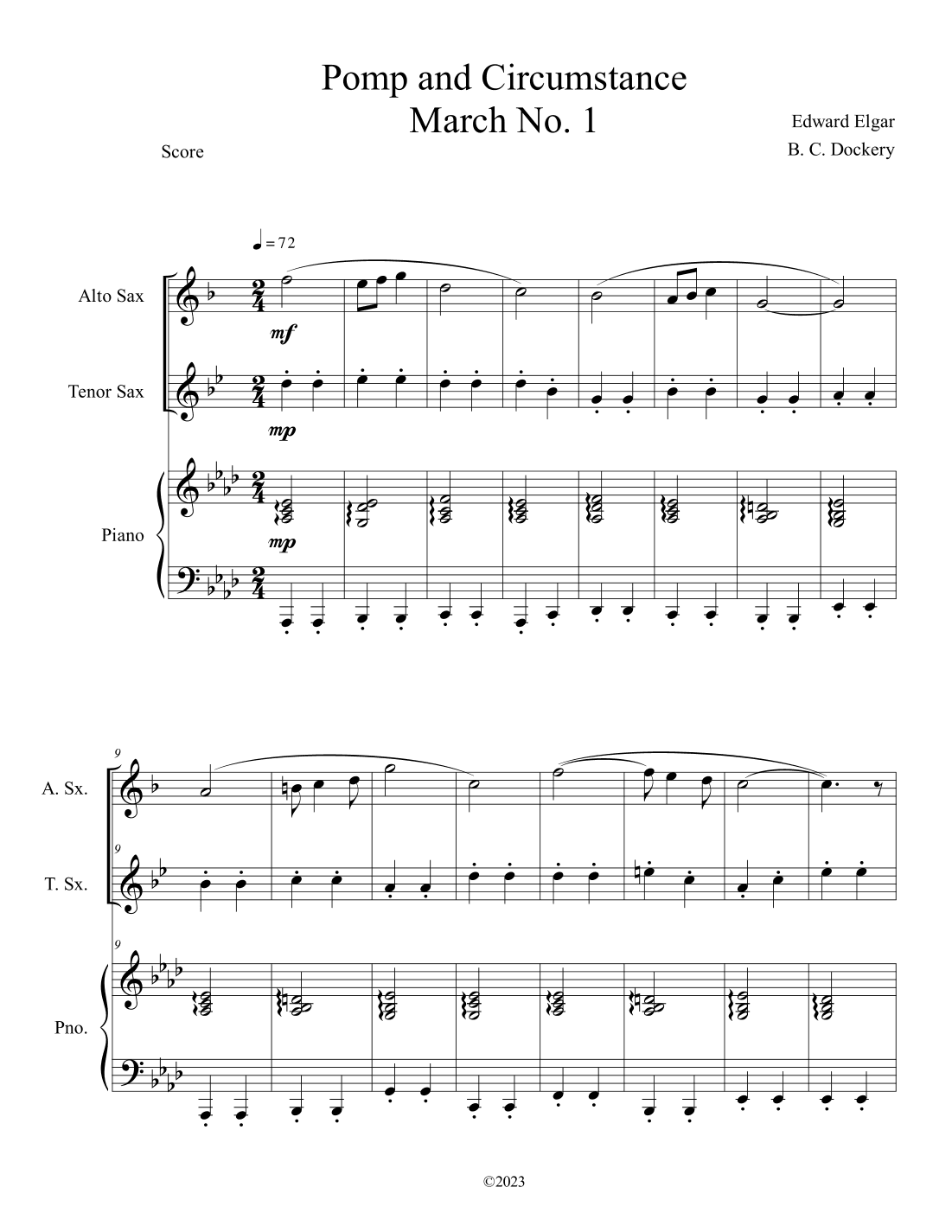 Pomp and Circumstance (Alto and Tenor Sax Duet with Piano Accompaniment) (arr. B. C. Dockery)