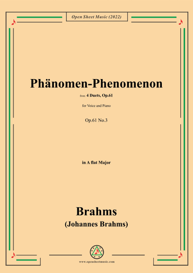Brahms-Phänomen-Phenomenon,Op.61 No.3,in A flat Major (arr. OSM Press)