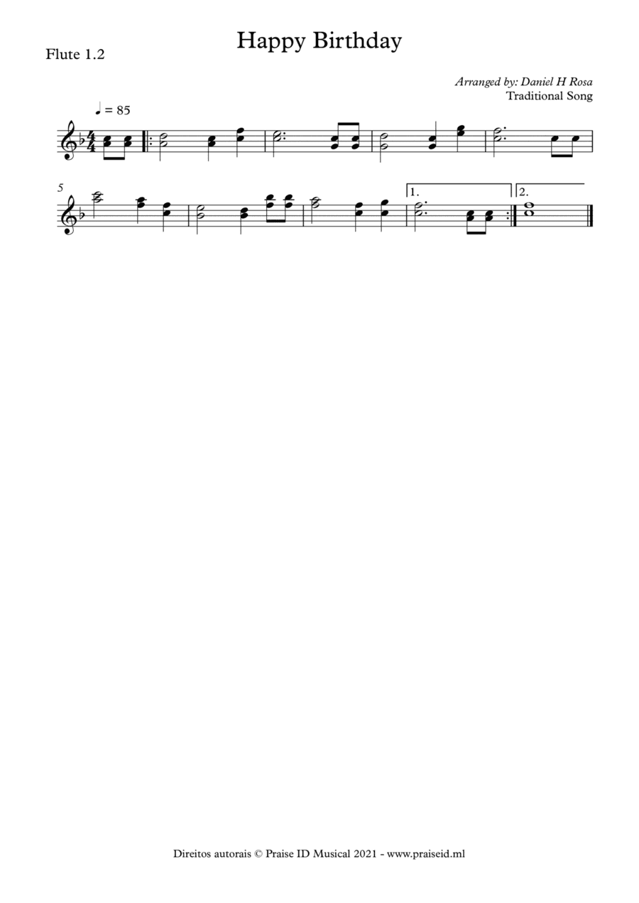 Happy Birthday to you Flute duet (arr. Daniel H Rosa)