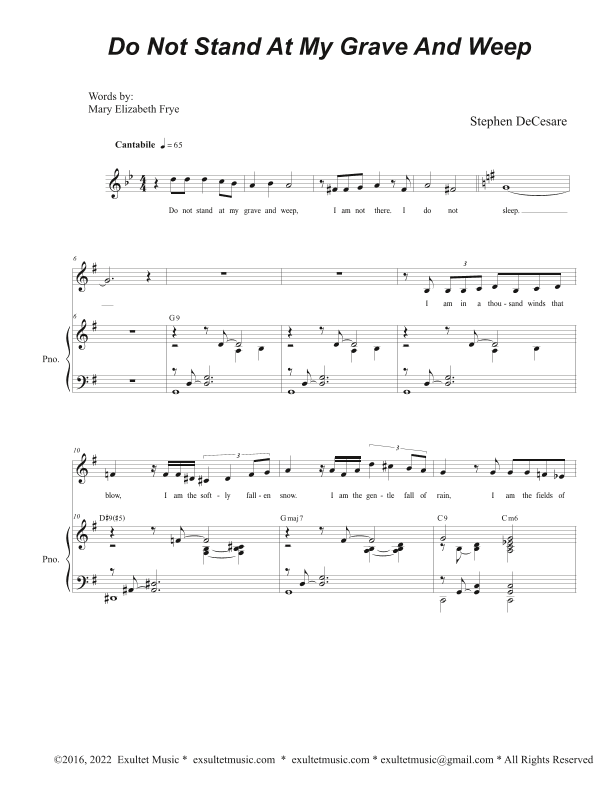 Do Not Stand At My Grave And Weep (Vocal solo - High Key)