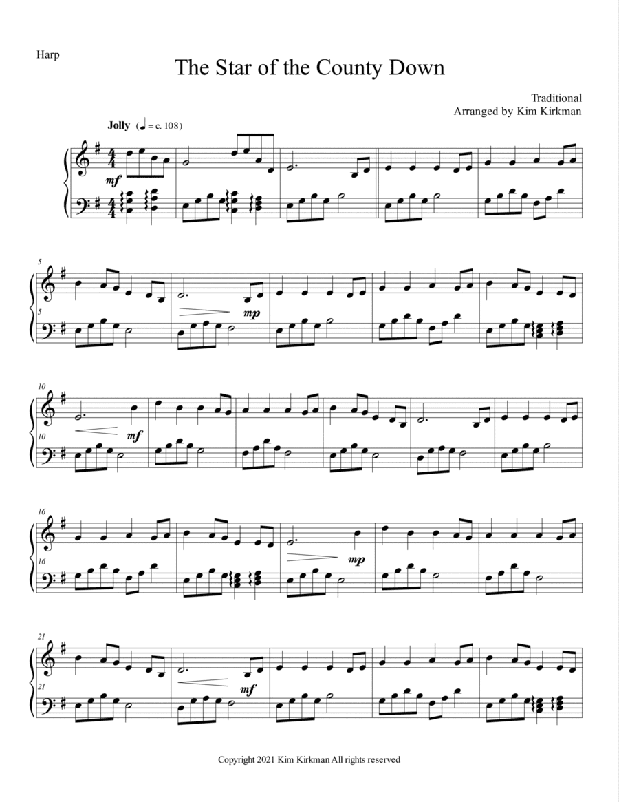 Star of the County Down - original singing key Em (arr. Kim Kirkman)