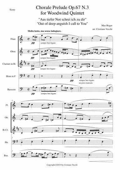 Chorale Prelude Op.67 N.3 for Woodwind Quintet (arr. Cristiano Vecchi)