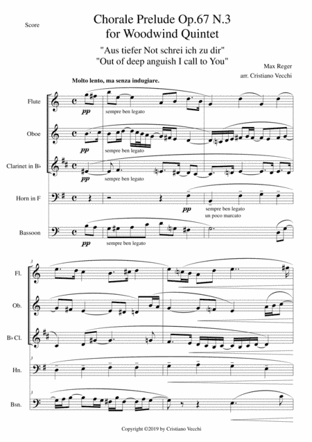 Chorale Prelude Op.67 N.3 for Woodwind Quintet (arr. Cristiano Vecchi)