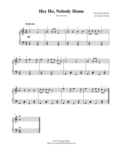 Hey Ho, Nobody Home - for easy piano (arr. Samuel Stokes)