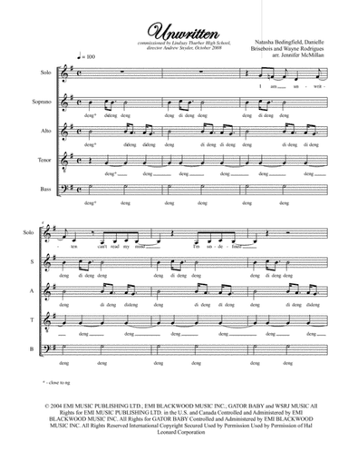 Unwritten (arr. Jennifer McMillan)